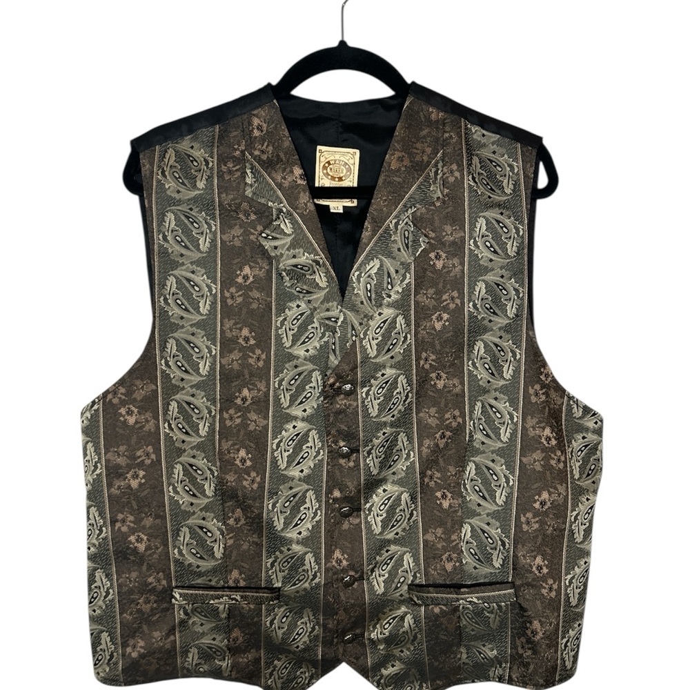 Classic WAH Maker Brown Patterned Men's Vest front buttons